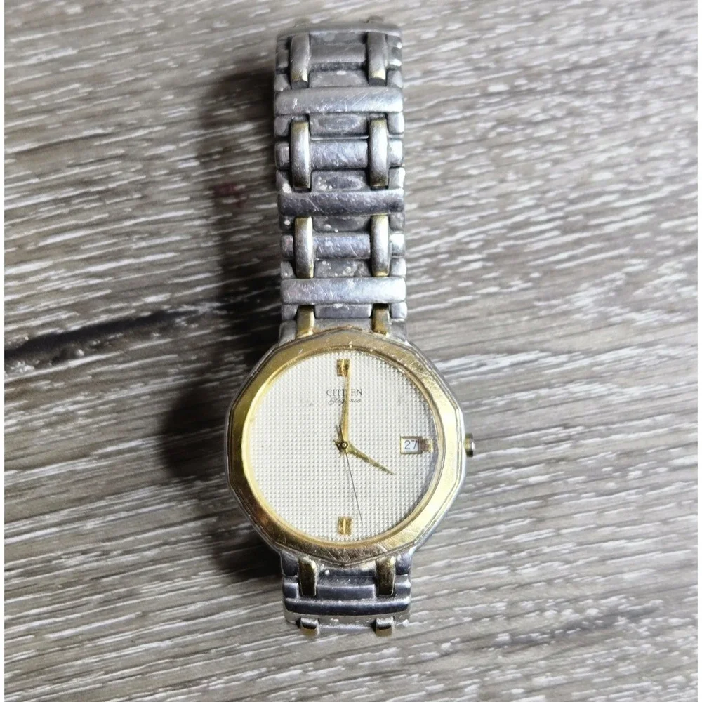 Vintage Citizen Quartz Women's Watch Gold Dial Two Tone Stainless St GN-S Japan